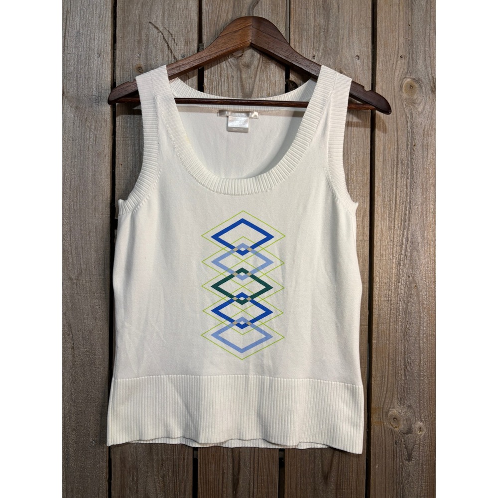 Nike Golf Womens White Knit Tank Top Geometric Diamond Fit Dry 256886-101 Medium